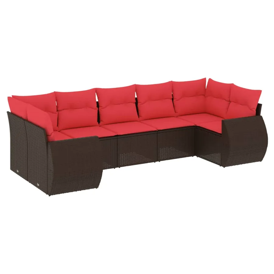 Ensemble de canapé de jardin 7 pcs avec coussins marron résine tressée - 2