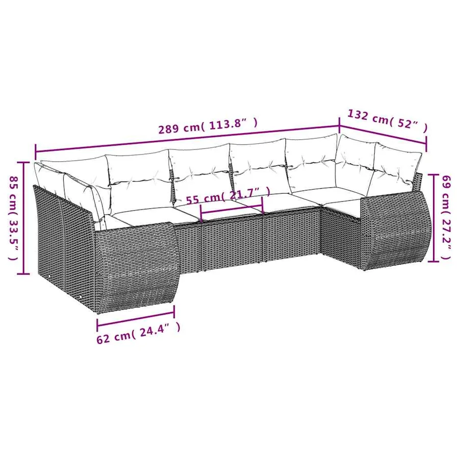 Ensemble de canapé de jardin 7 pcs avec coussins marron résine tressée - 7
