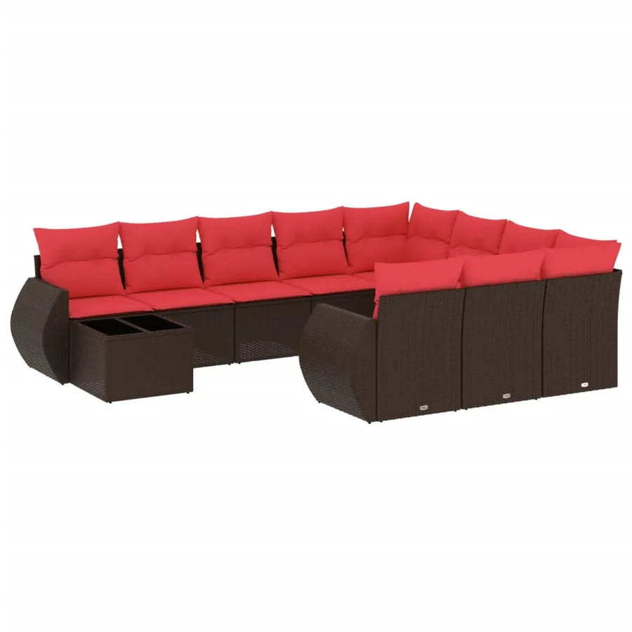 Ensemble de canapé de jardin 11 pcs avec coussins marron résine tressée - 2