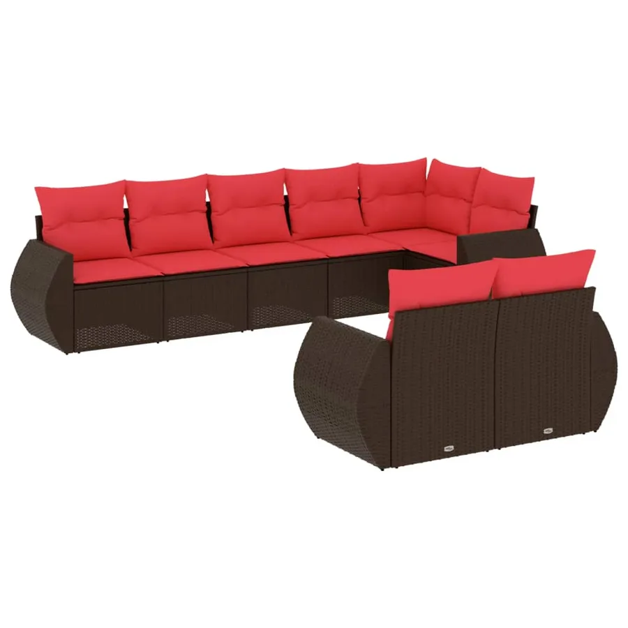 Ensemble de canapé de jardin 8 pcs avec coussins marron résine tressée - 2