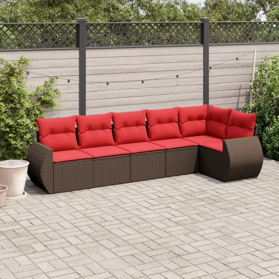 Ensemble de canapé de jardin 6 pcs avec coussins marron résine tressée