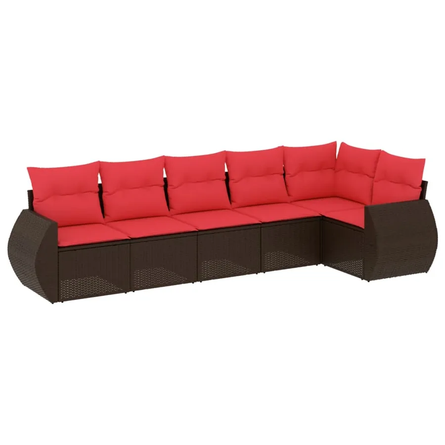 Ensemble de canapé de jardin 6 pcs avec coussins marron résine tressée - 2