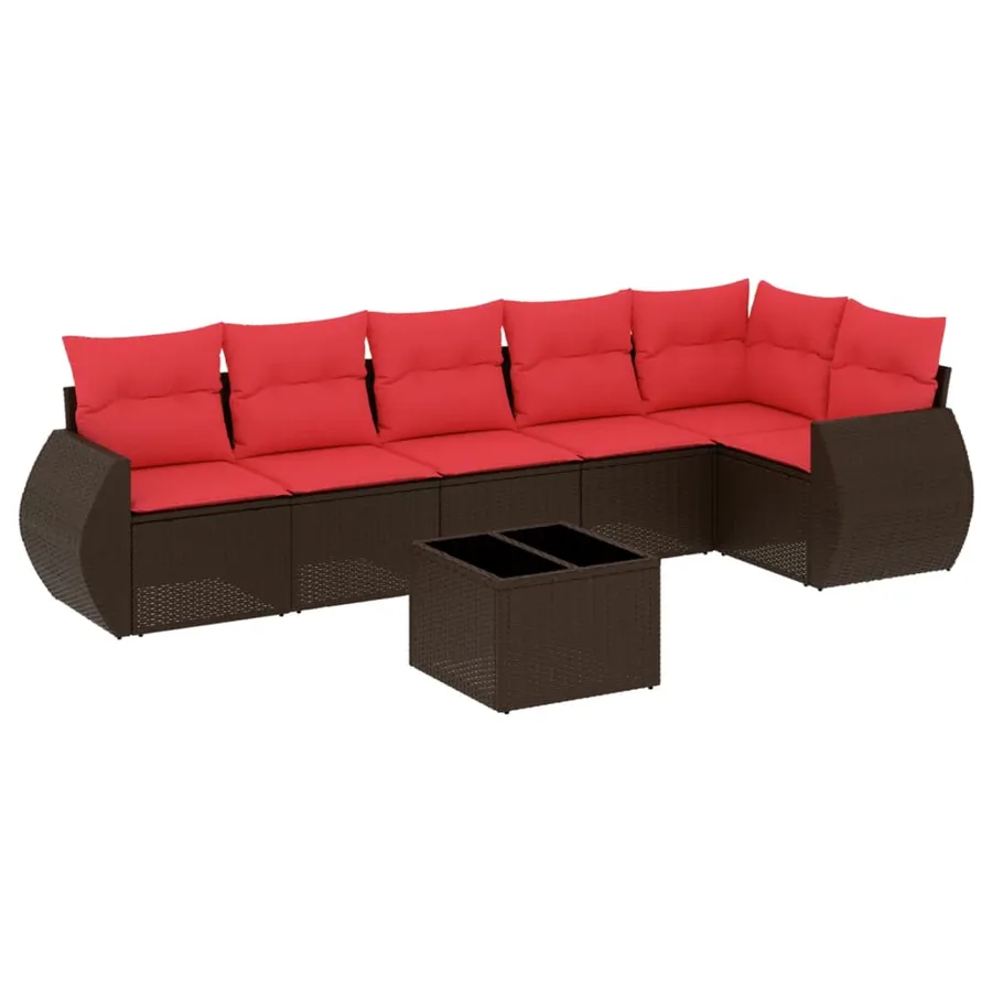 Ensemble de canapé de jardin 7 pcs avec coussins marron résine tressée - 2