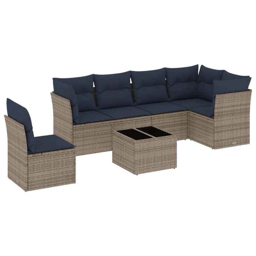 Ensemble de canapé de jardin 7 pcs avec coussins gris résine tressée - 2