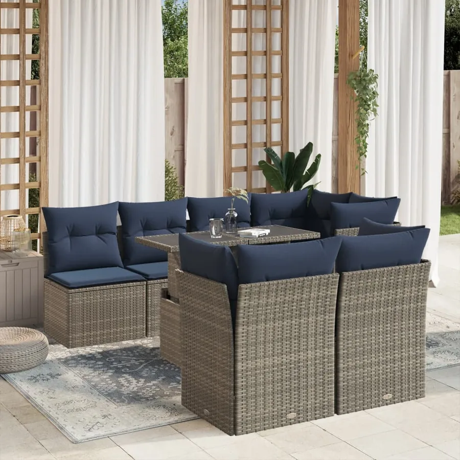 Ensemble de canapé de jardin 8 pcs avec coussins gris résine tressée