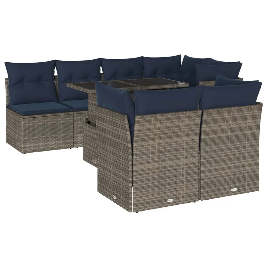 Ensemble de canapé de jardin 8 pcs avec coussins gris résine tressée - 2