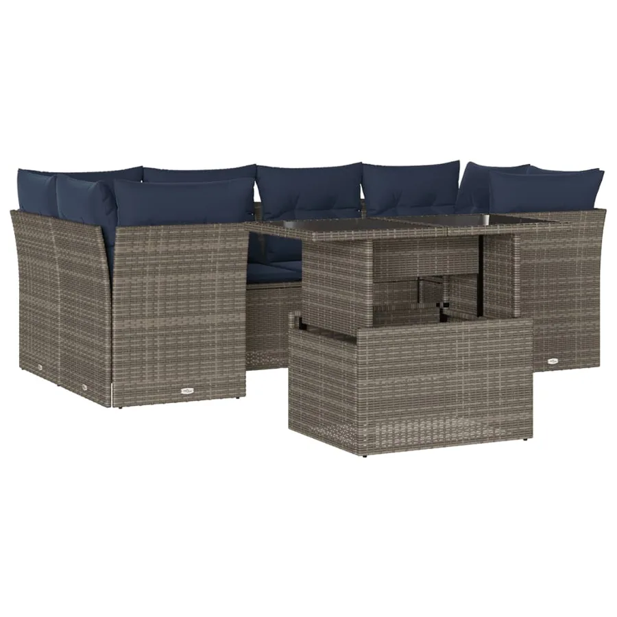 Ensemble de canapé de jardin 7 pcs avec coussins gris résine tressée - 2