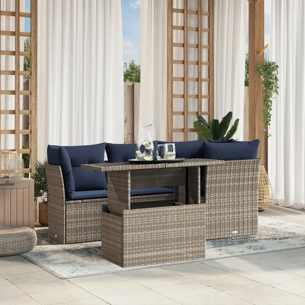 Ensemble de canapé de jardin 5 pcs avec coussins gris résine tressée