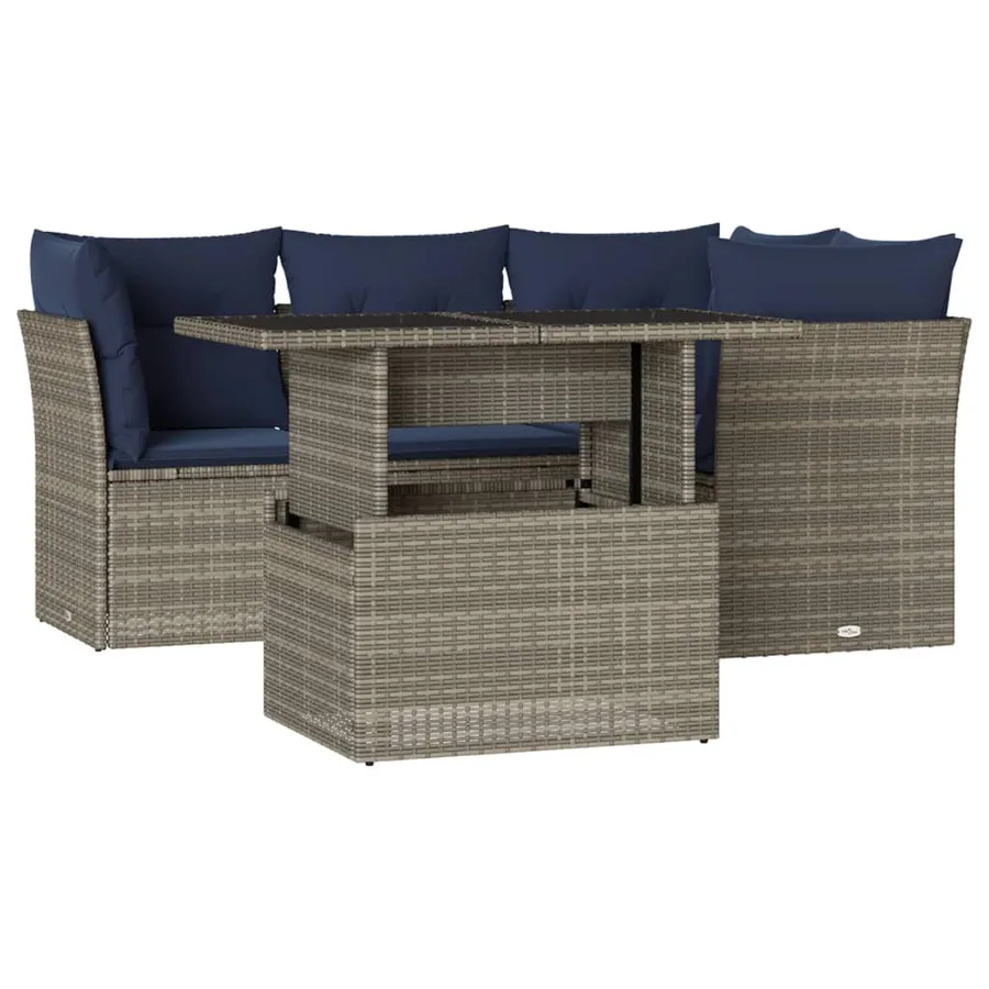 Ensemble de canapé de jardin 5 pcs avec coussins gris résine tressée - 2