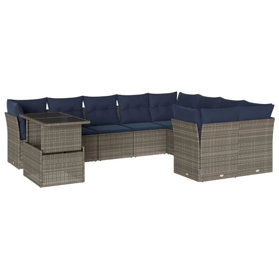 Ensemble de canapé de jardin 10 pcs avec coussins gris résine tressée - 2