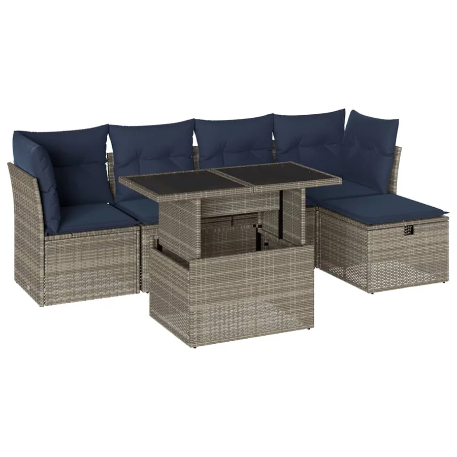 Ensemble de canapé de jardin 6 pcs avec coussins gris résine tressée - 2