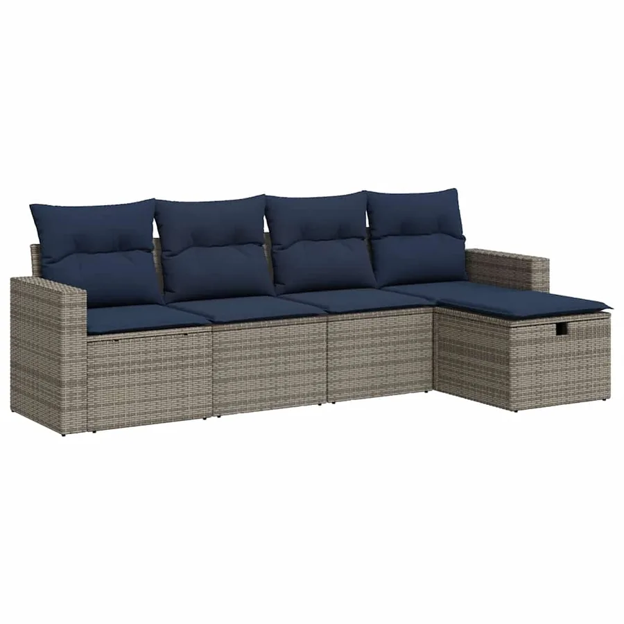 Salon de jardin 5 pcs avec coussins gris résine tressée - 2
