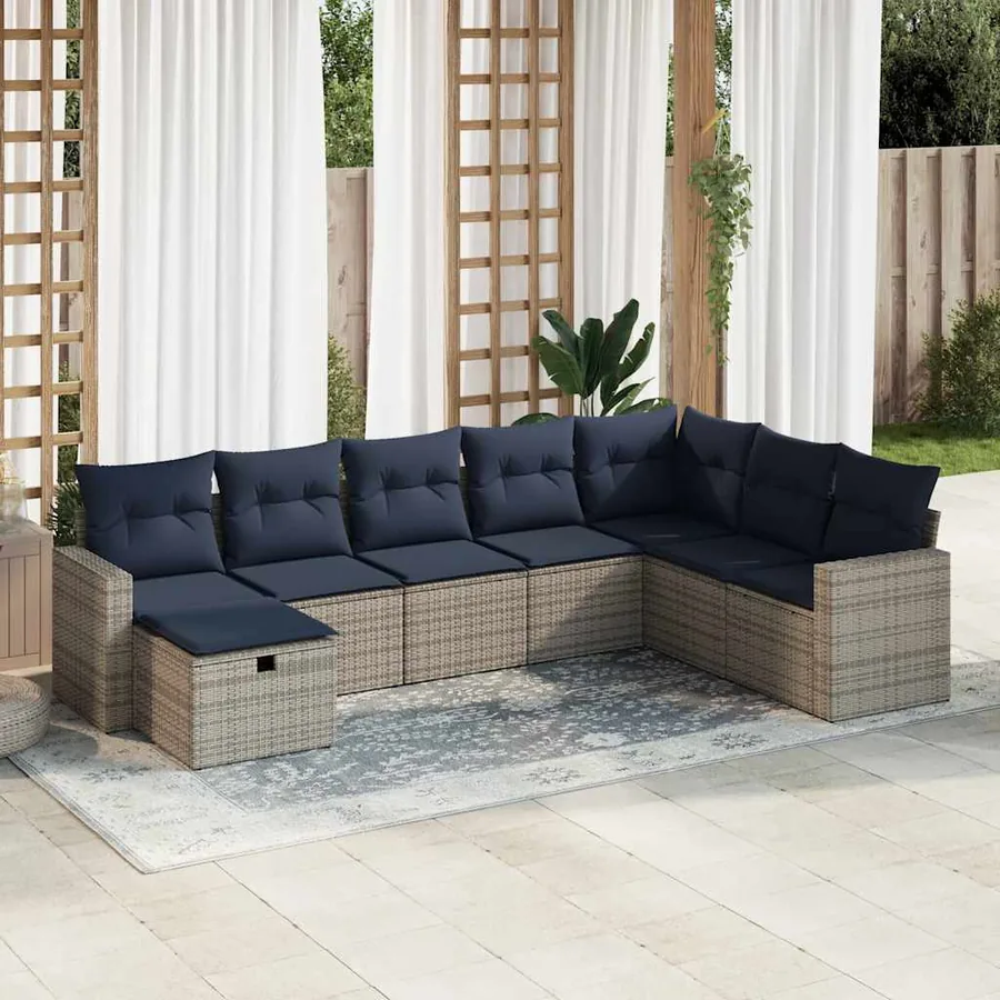 Salon de jardin 8 pcs avec coussins gris résine tressée