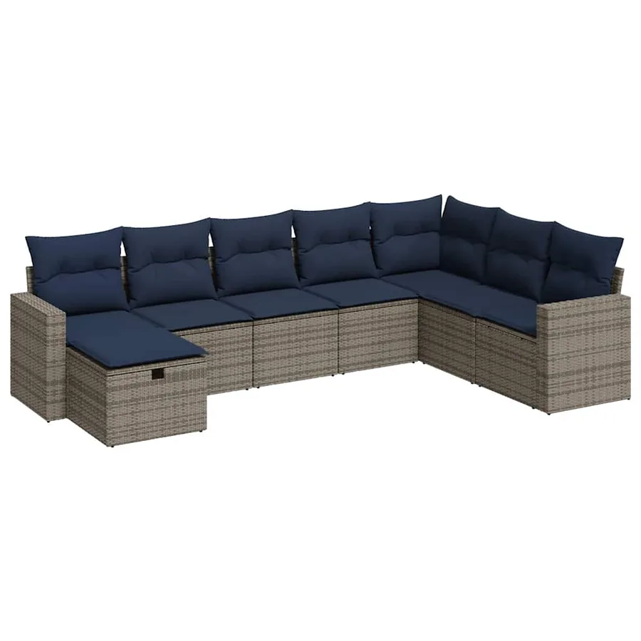 Salon de jardin 8 pcs avec coussins gris résine tressée - 2