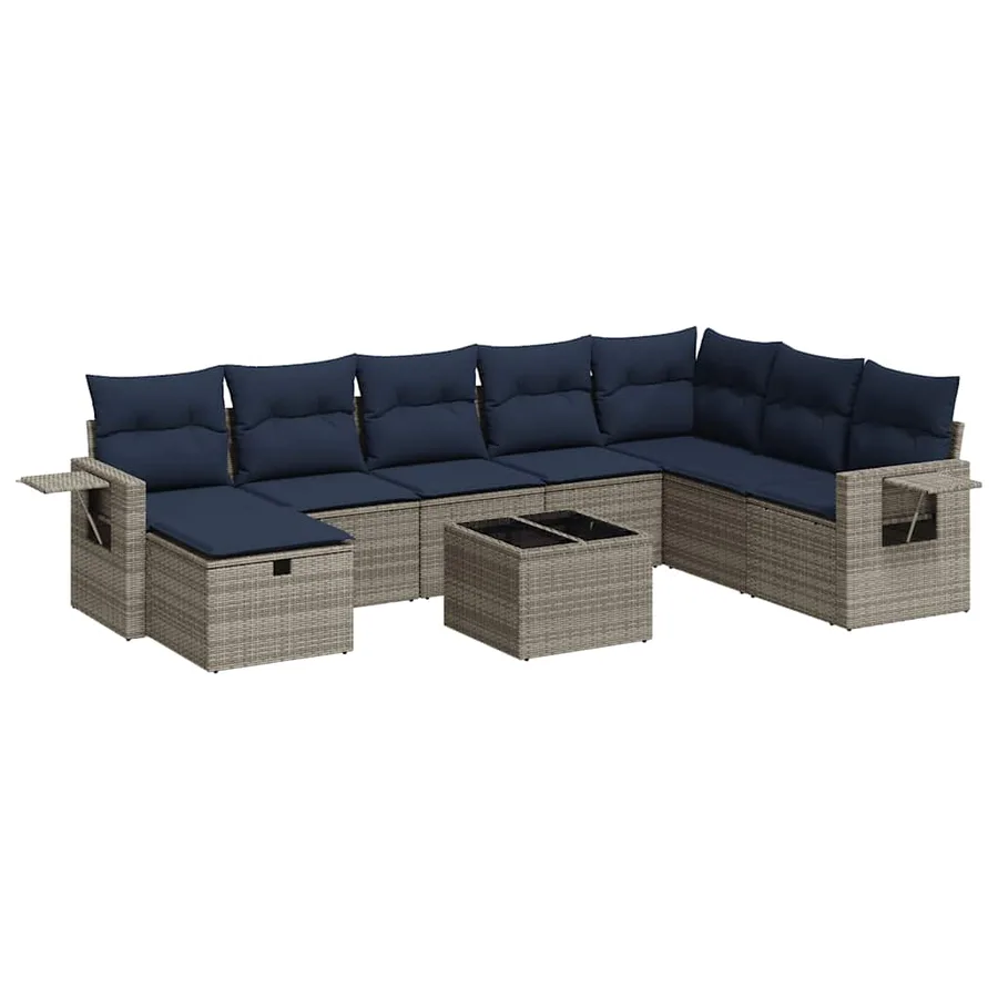 Salon de jardin 9 pcs avec coussins gris résine tressée - 2
