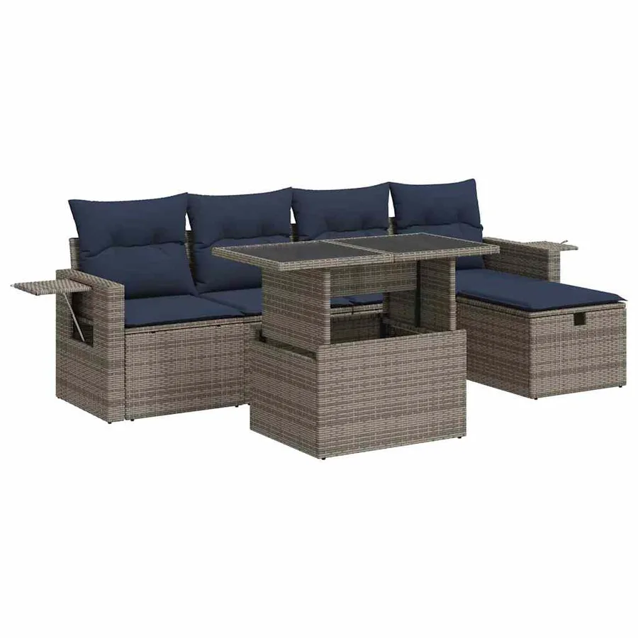 Salon de jardin avec coussins 6pcs gris résine tressée acacia - 2