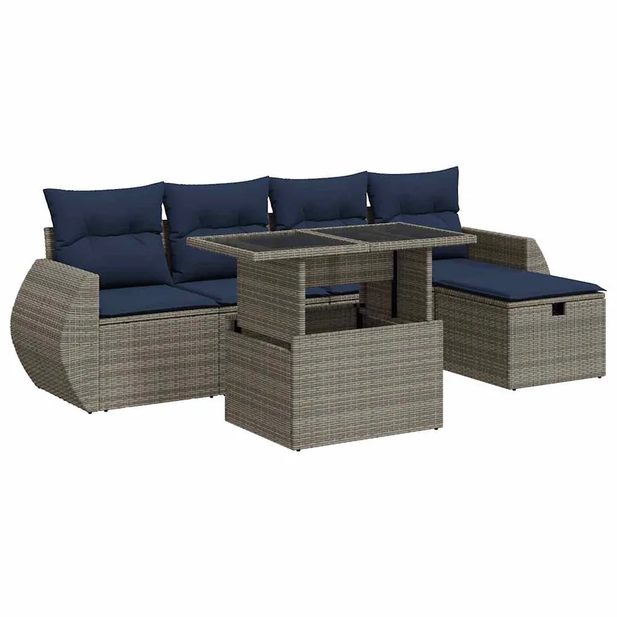 Salon de jardin avec coussins 6pcs gris résine tressée acacia - 2