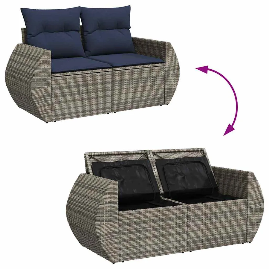 Salon de jardin avec coussins 6pcs gris résine tressée acacia - 8