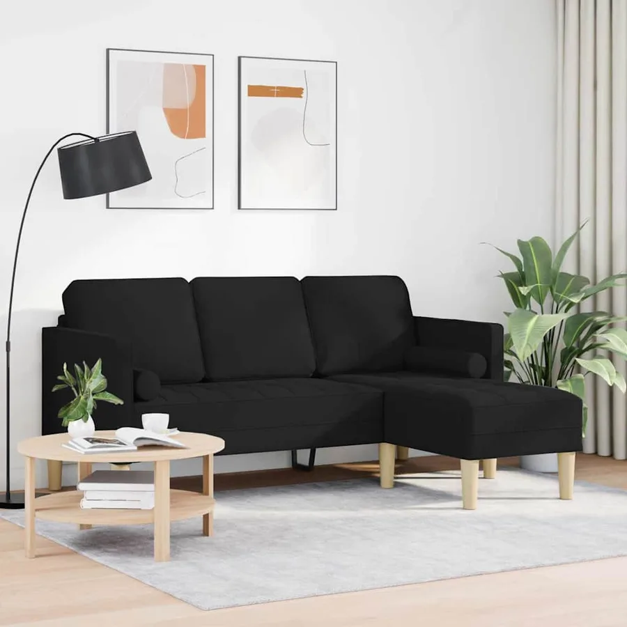 Ensemble de Canapés avec coussin Noir Polyester - 3
