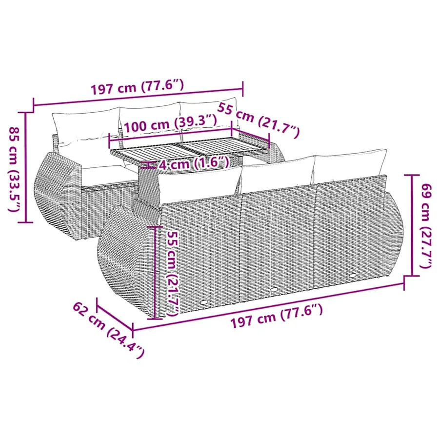 Salon de jardin avec coussins 7 pcs gris résine tressée - 12