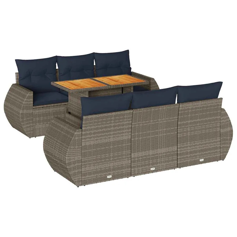 Salon de jardin avec coussins 7 pcs gris résine tressée - 2