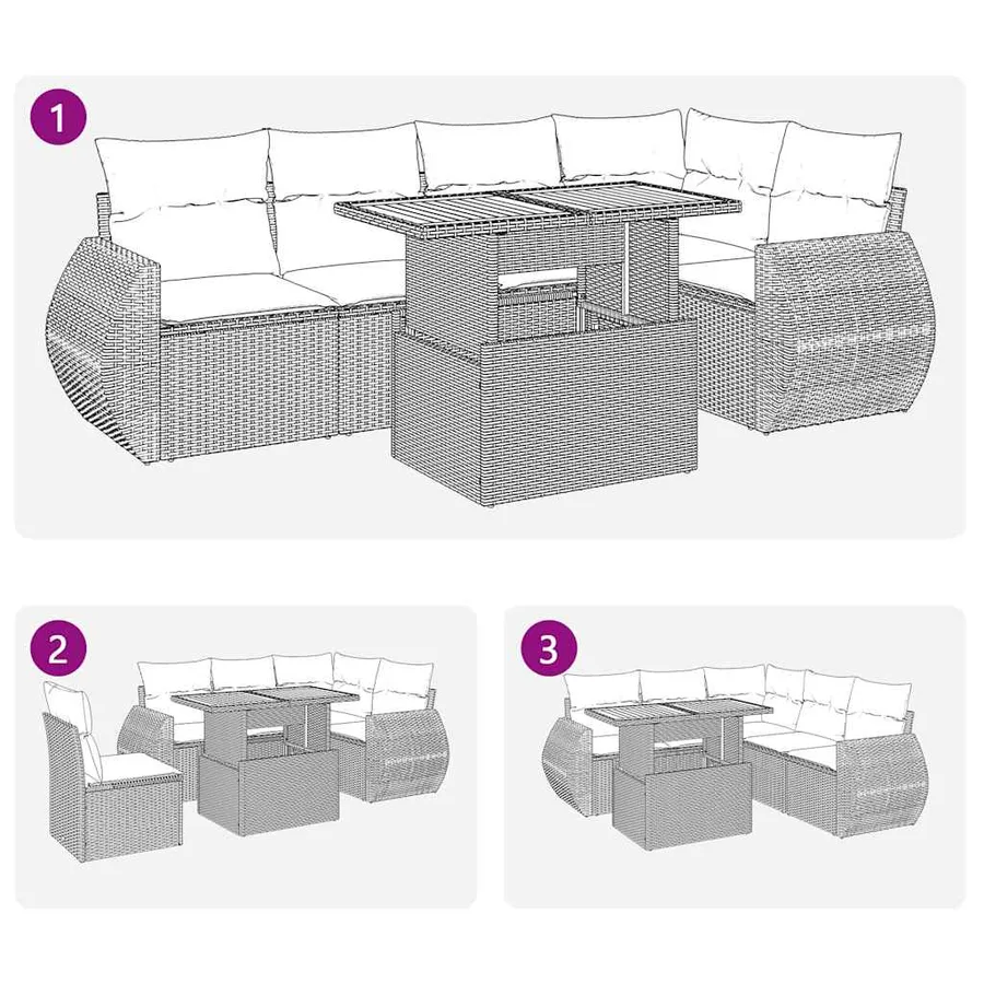 Salon de jardin 6 pcs avec coussins gris résine tressée - 11
