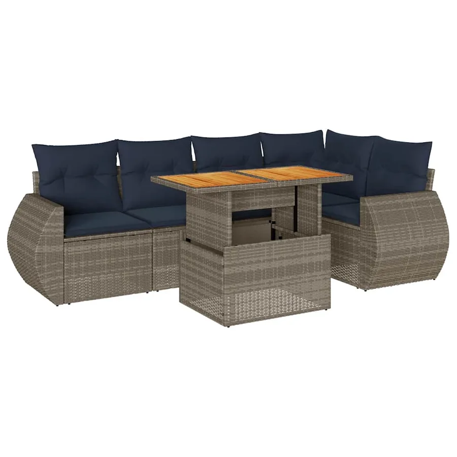 Salon de jardin 6 pcs avec coussins gris résine tressée - 2