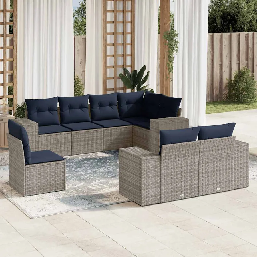 Ensemble de canapé de jardin 8 pcs avec coussins gris résine tressée