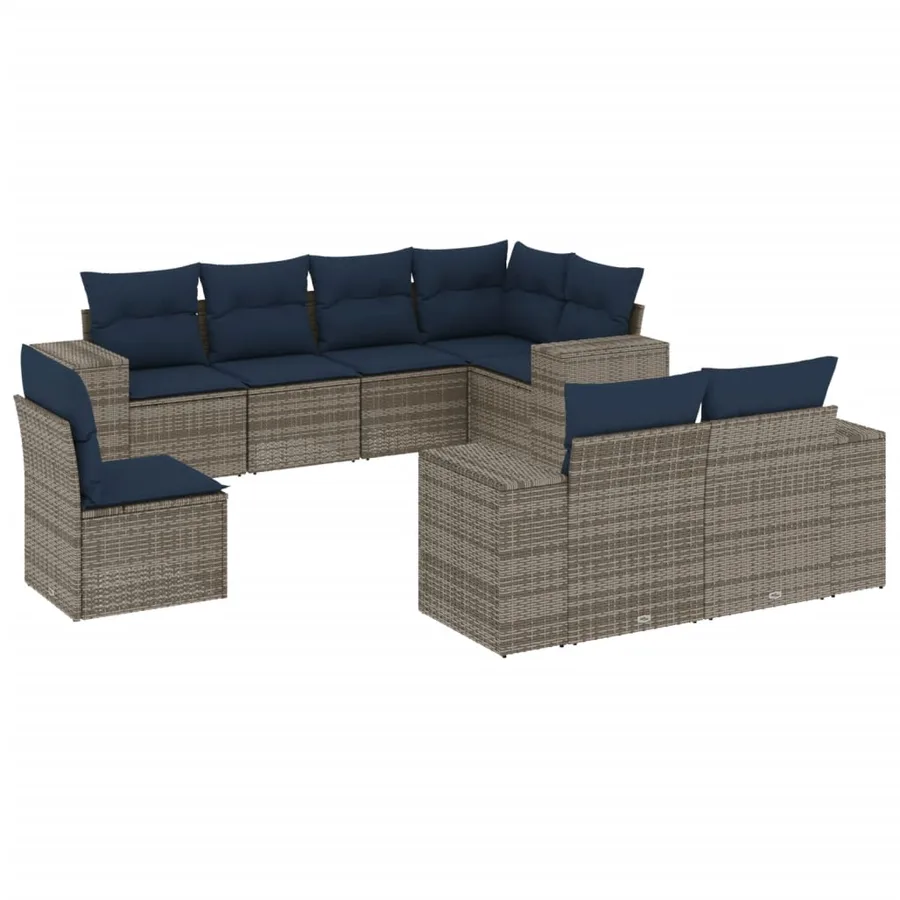 Ensemble de canapé de jardin 8 pcs avec coussins gris résine tressée - 2