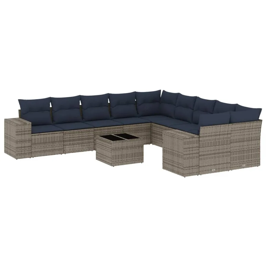 Ensemble de canapé de jardin 11 pcs avec coussins gris résine tressée - 2