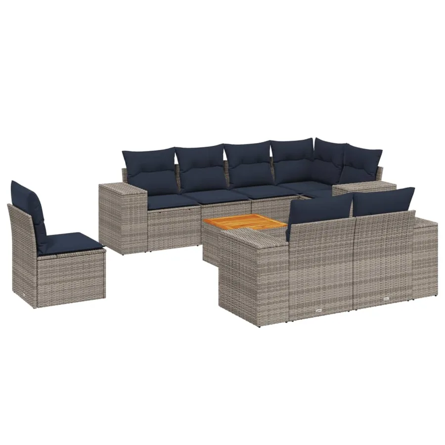 Ensemble de canapé de jardin 9 pcs avec coussins gris résine tressée - 2