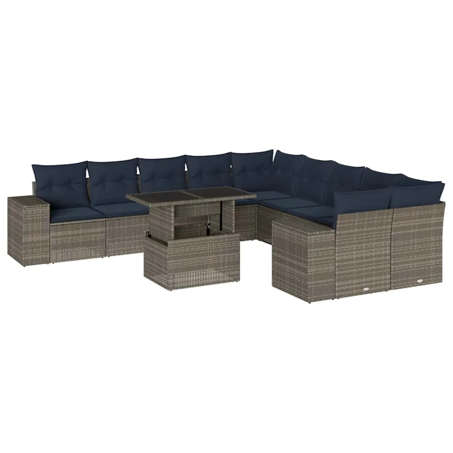 Ensemble de canapé de jardin 11 pcs avec coussins gris résine tressée - 2