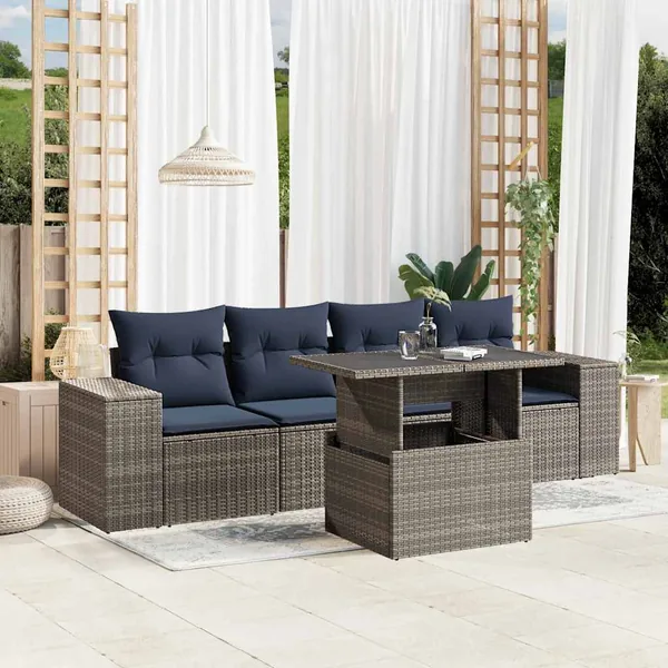 Ensemble de canapé de jardin 5 pcs avec coussins gris résine tressée