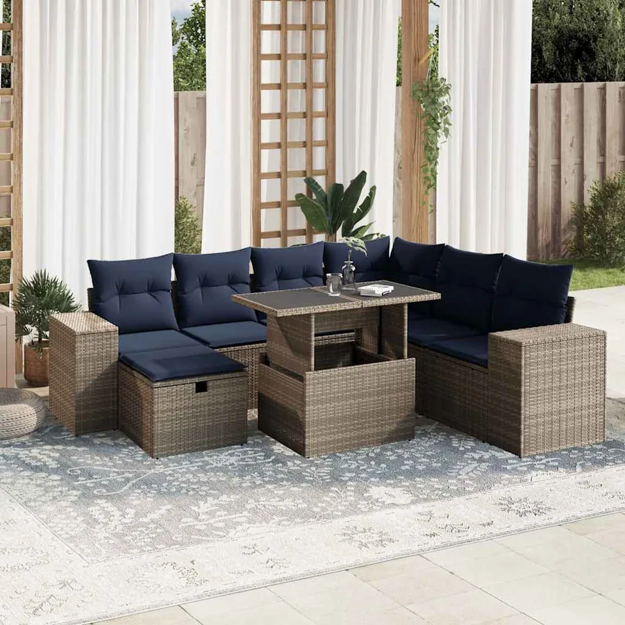 Ensemble de canapé de jardin 8 pcs avec coussins gris résine tressée
