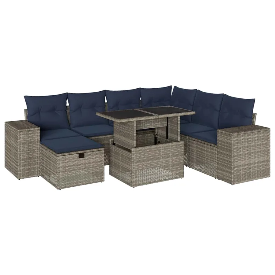 Ensemble de canapé de jardin 8 pcs avec coussins gris résine tressée - 2