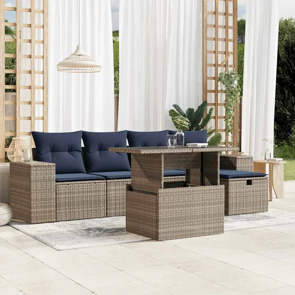 Ensemble de canapé de jardin 6 pcs avec coussins gris résine tressée