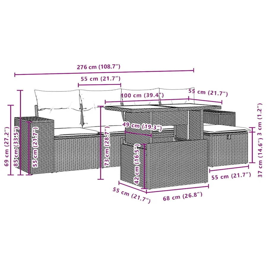 Ensemble de canapé de jardin 6 pcs avec coussins gris résine tressée - 12