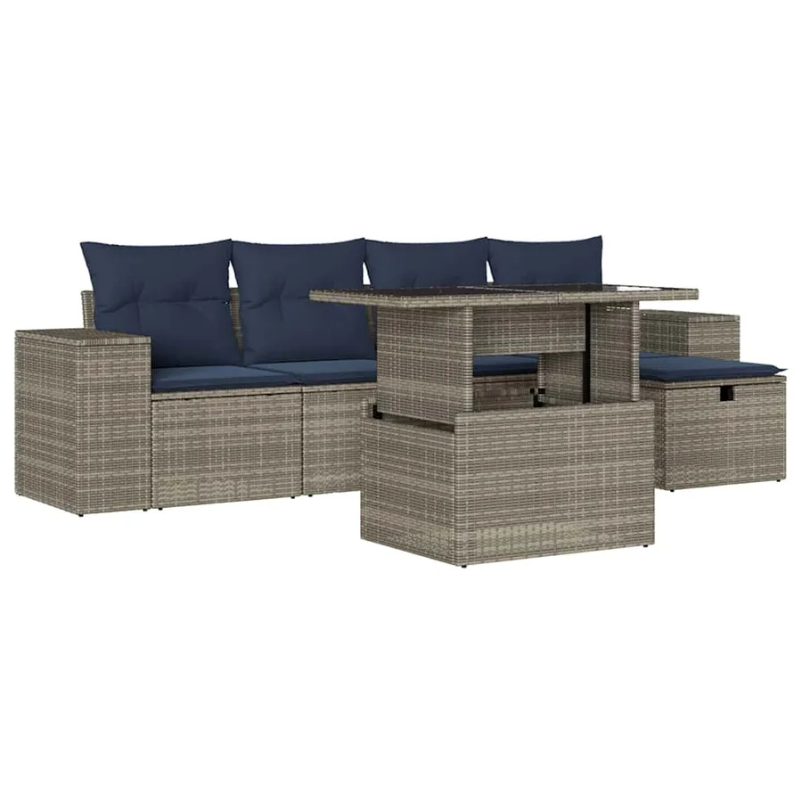 Ensemble de canapé de jardin 6 pcs avec coussins gris résine tressée - 2