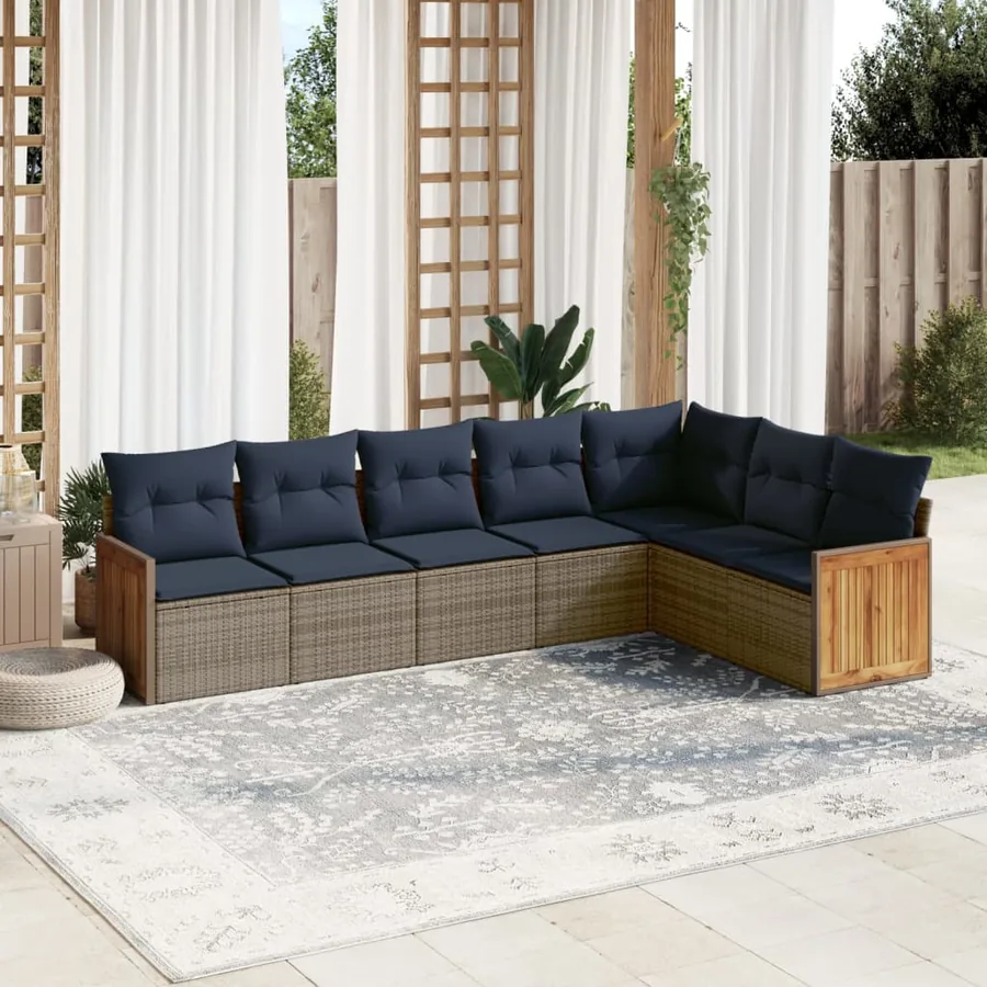 Ensemble de canapé de jardin 7 pcs avec coussins gris résine tressée