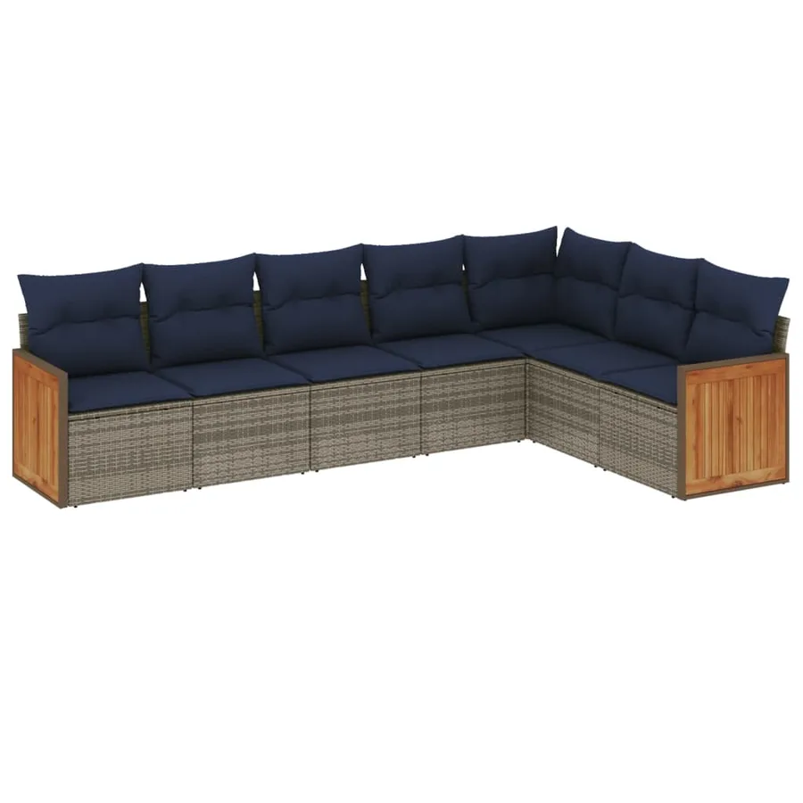 Ensemble de canapé de jardin 7 pcs avec coussins gris résine tressée - 2