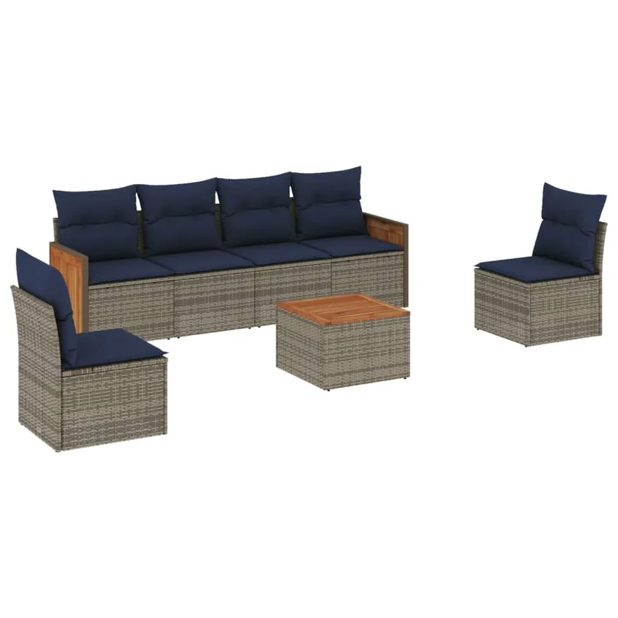Ensemble de canapé de jardin 7 pcs avec coussins gris résine tressée - 2