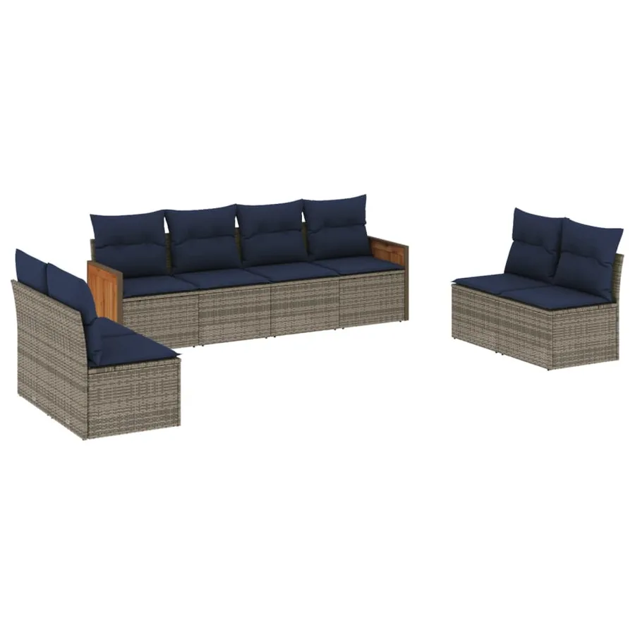 Ensemble de canapé de jardin 8 pcs avec coussins gris résine tressée - 2