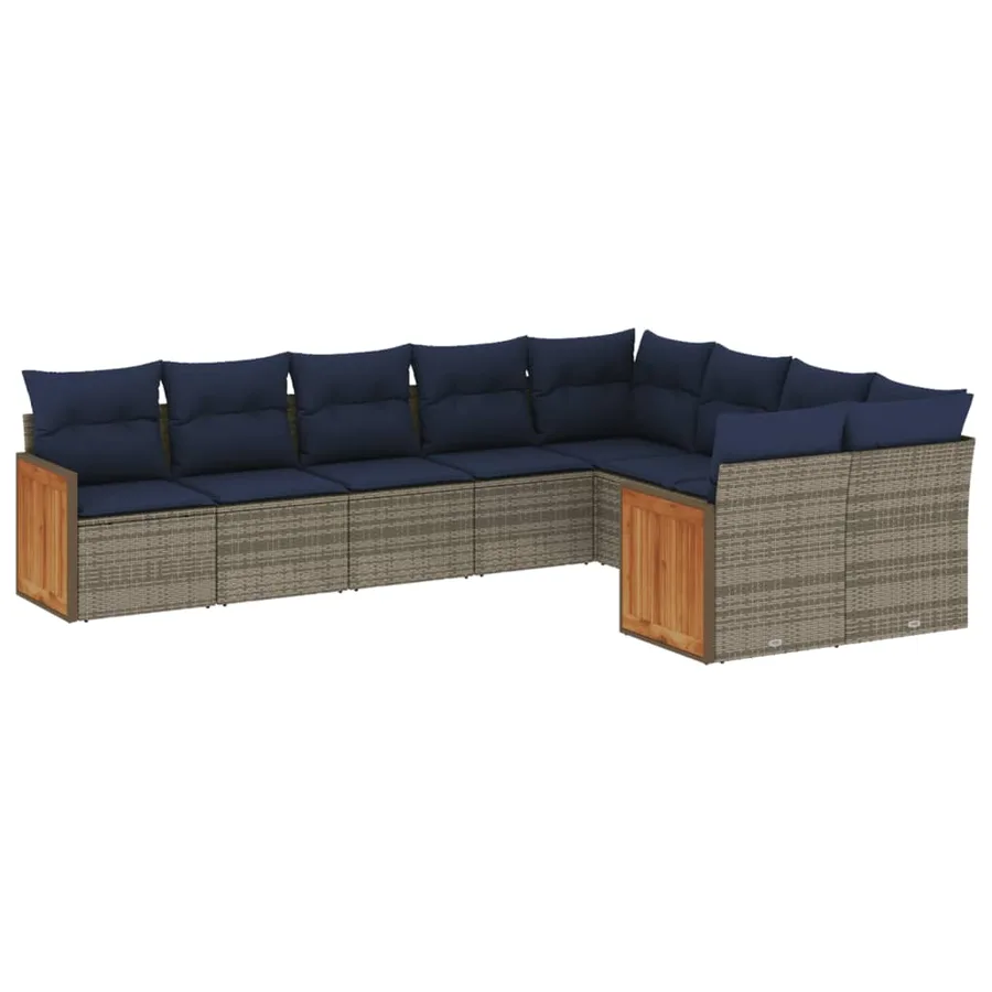 Ensemble de canapé de jardin 9 pcs avec coussins gris résine tressée - 2