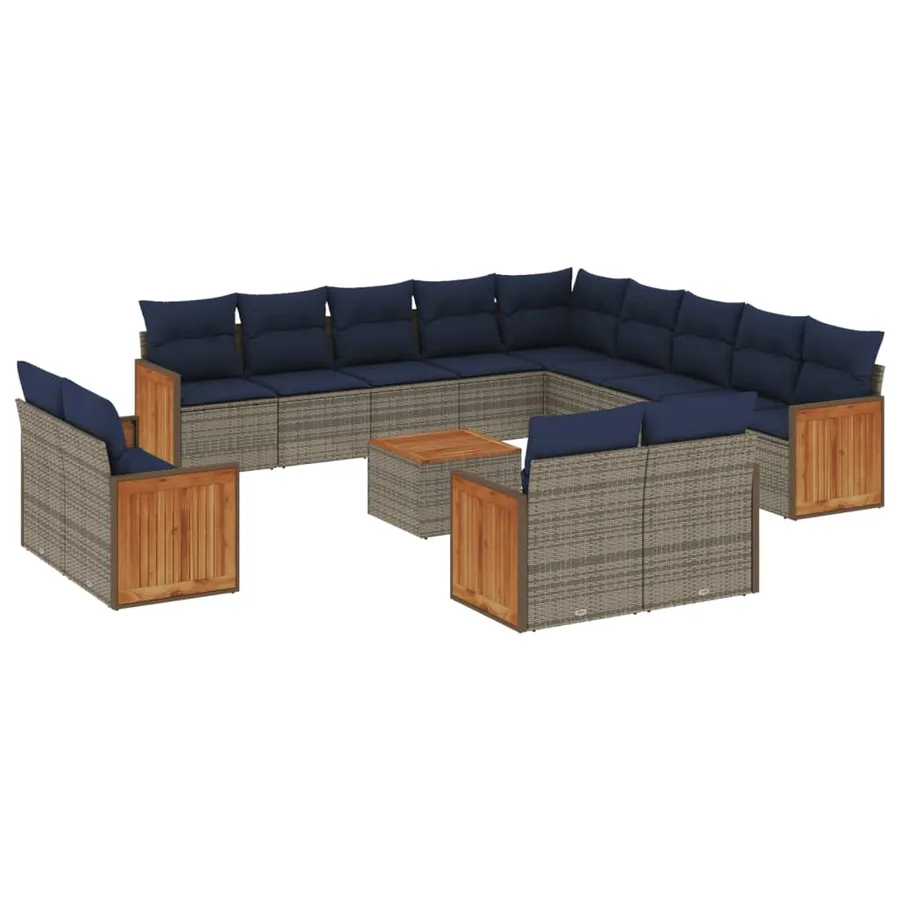 Ensemble de canapé de jardin 14 pcs avec coussins gris résine tressée - 2