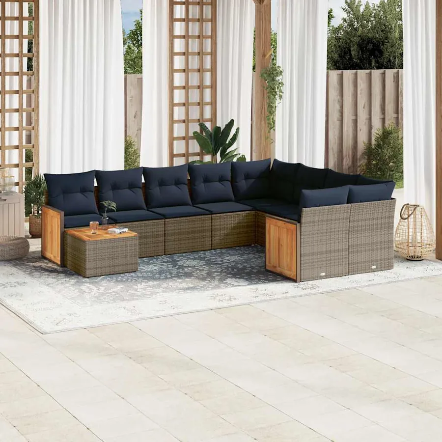 Ensemble de canapé de jardin 10 pcs avec coussins gris résine tressée