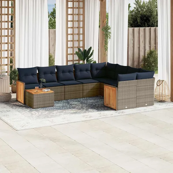 Ensemble de canapé de jardin 10 pcs avec coussins gris résine tressée