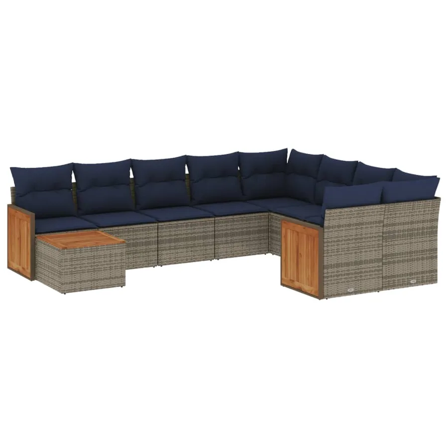 Ensemble de canapé de jardin 10 pcs avec coussins gris résine tressée - 2