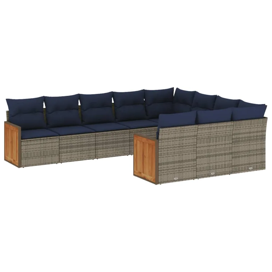 Ensemble de canapé de jardin 10 pcs avec coussins gris résine tressée - 2