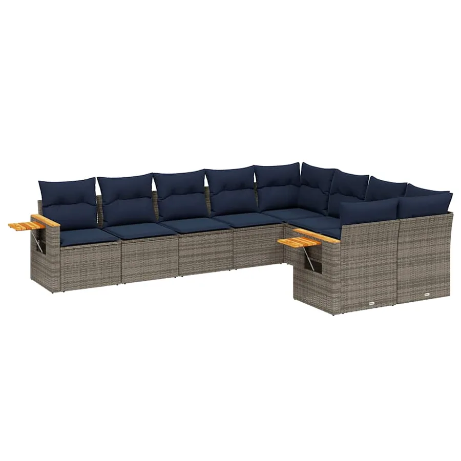 Salon de jardin 9 pcs avec coussins gris résine tressée - 2