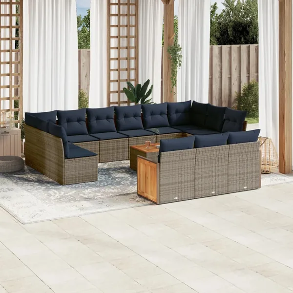 Ensemble de canapé de jardin 16 pcs avec coussins gris résine tressée